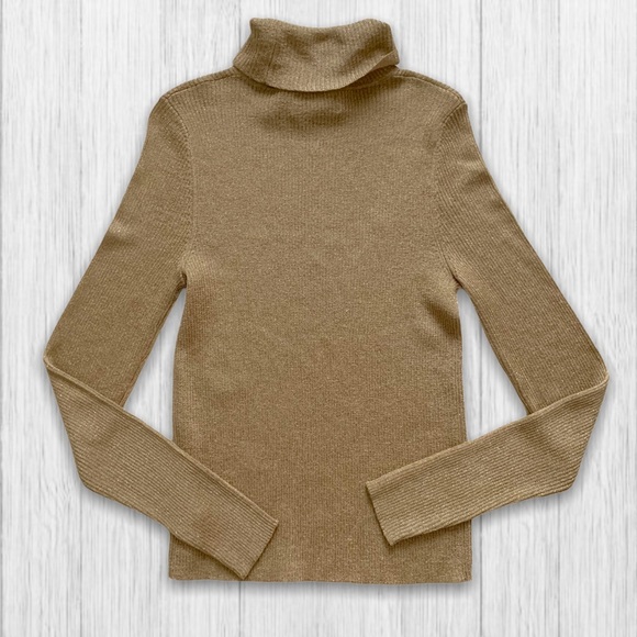Lauren Ralph Lauren Ribbed Turtleneck Gold Sweater - Picture 3 of 4